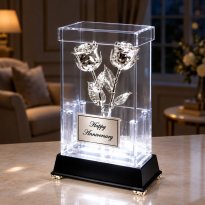 2 Illuminated 8" Platinum Roses in Custom Display Case
